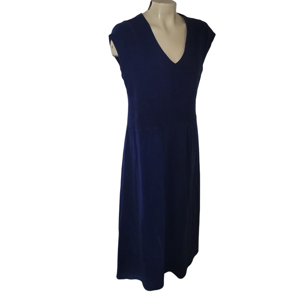 Isaac Mizrahi Live V-Neck Sleeveless Midi Dress Womens Size 12 Navy Blue Cotton